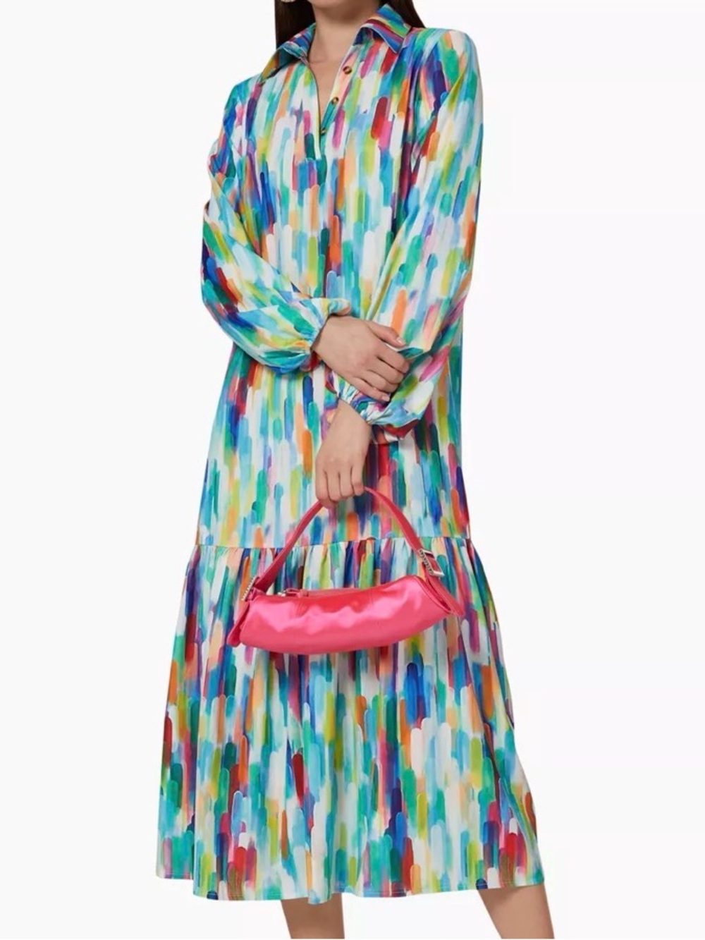 Never Fully Dressed Rainbow Crepe Shirt Dress Size 6
